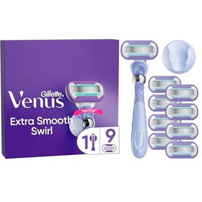 Gillette Deluxe Rasoio Donna Smooth Swirl, 1 Manico e 9 Lamette donna di Ricambio (da 5 Lame), con Tecnologia FlexiBall, Rasatura Ottimale, idea regalo Gillette Deluxe Rasoio Donna Smooth Swirl, 1 Manico e 9 Lamette donna di Ricambio (da 5 Lame), con Tecnologia FlexiBall, Rasatura Ottimale, idea regalo