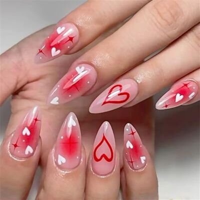 JDNH 24PCS San Valentino Presses on Nails Lucido Waterdrops Forma Media Lunghezza con Blush Gradiente Cuori Starry Strass Lamine Oro Unghie JDNH 24PCS San Valentino Presses on Nails Lucido Waterdrops Forma Media Lunghezza con Blush Gradiente Cuori Starry Strass Lamine Oro Unghie