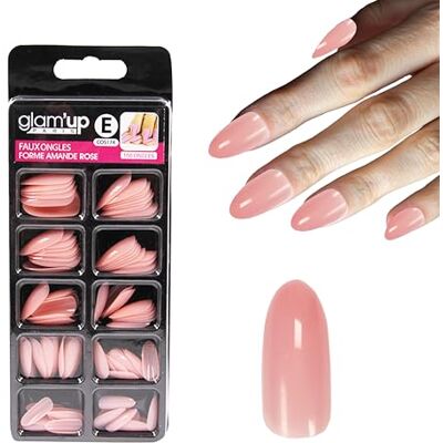 GLAM UP Glam'Up Paris – Unghie finte – Copertura completa – Facile da usare, 100 pezzi, forma di mandorla, n. 174, rosa GLAM UP Glam'Up Paris – Unghie finte – Copertura completa – Facile da usare, 100 pezzi, forma di mandorla, n. 174, rosa