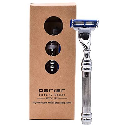 Parker Safety Razor - Rasoio a tripla lama in metallo massiccio - Compatibile con Mach 3 e Gillette 3 lame Parker Safety Razor - Rasoio a tripla lama in metallo massiccio - Compatibile con Mach 3 e Gillette 3 lame