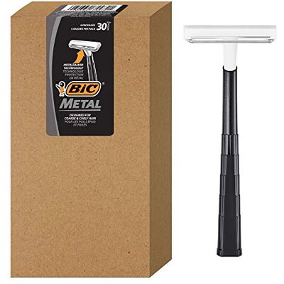 BIC Rasoi da barba usa e getta da uomo, in metallo, lama singola, 30 pezzi (6 confezioni da 5 rasoi), 30 pezzi BIC Rasoi da barba usa e getta da uomo, in metallo, lama singola, 30 pezzi (6 confezioni da 5 rasoi), 30 pezzi