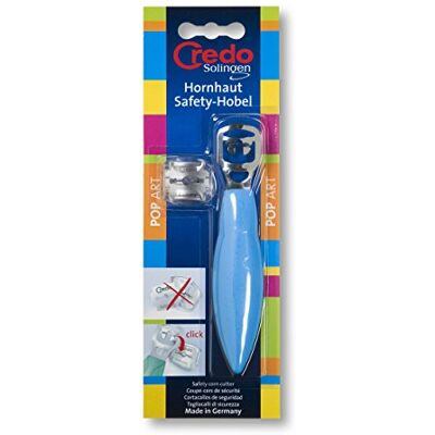Credo Solingen Horn pelle safetyhobel Pop Art, cromato, Blu Credo Solingen Horn pelle safetyhobel Pop Art, cromato, Blu