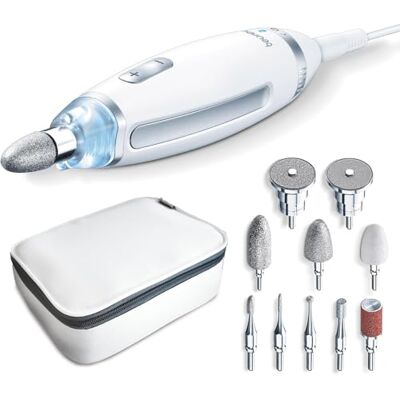 Beurer MP 62 Fresa Professionale per Manicure e Pedicure, 5400 giri/min, 10 Accessori in Feltro e Zaffiro, Luce LED Integrata, Velocità Regolabile, Custodia Inclusa, Bianco Beurer MP 62 Fresa Professionale per Manicure e Pedicure, 5400 giri/min, 10 Accessori in Feltro e Zaffiro, Luce LED Integrata, Velocità Regolabile, Custodia Inclusa, Bianco