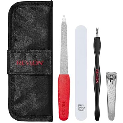 REVLON Kit essenziale per manicure con custodia da viaggio, set manicure per la cura delle unghie con tagliacuticole a doppia estremità, tagliaunghie a lama curva, lima emeryl compatta e tampone per REVLON Kit essenziale per manicure con custodia da viaggio, set manicure per la cura delle unghie con tagliacuticole a doppia estremità, tagliaunghie a lama curva, lima emeryl compatta e tampone per