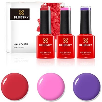 BLUESKY Smalto semipermente per Unghie Kit in Gel, 10 Year Anniversary Collection Set 1. 3 x 5ml (Soak off UV/LED Gel) Rosso, Viola 15 ml BLUESKY Smalto semipermente per Unghie Kit in Gel, 10 Year Anniversary Collection Set 1. 3 x 5ml (Soak off UV/LED Gel) Rosso, Viola 15 ml