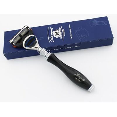 Haryali London Rasoio da barba a 5 bordi con rivestimento a polvere nera sul manico Rasoio di sicurezza per barba e baffi per uomo rasatura perfetta Haryali London Rasoio da barba a 5 bordi con rivestimento a polvere nera sul manico Rasoio di sicurezza per barba e baffi per uomo rasatura perfetta