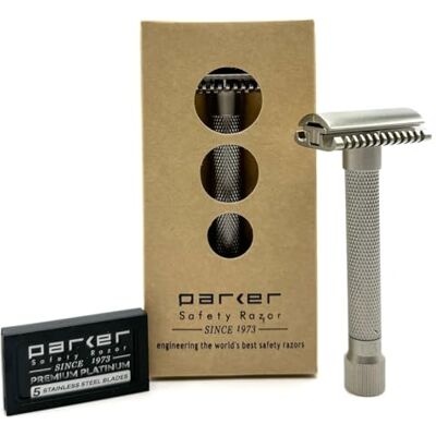 Rasoio di sicurezza Parker, LA VARIANTE OPEN COMB Double Edge REGOLABILE, personalizza la tua rasatura ruotando il quadrante da lieve ad aggressivo 5 lame incluse (Cromo satinato) Rasoio di sicurezza Parker, LA VARIANTE OPEN COMB Double Edge REGOLABILE, personalizza la tua rasatura ruotando il quadrante da lieve ad aggressivo 5 lame incluse (Cromo satinato)