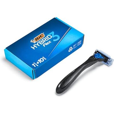 BIC Hybrid 3 Flex Rasoio da Uomo Ricaricabile, 1 Manico in Plastica Riciclata al 90% + 10 Ricariche 3 Lame con Banda Emolliente, Confezione da 1+10 Unità BIC Hybrid 3 Flex Rasoio da Uomo Ricaricabile, 1 Manico in Plastica Riciclata al 90% + 10 Ricariche 3 Lame con Banda Emolliente, Confezione da 1+10 Unità