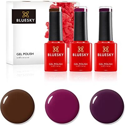 BLUESKY , Smalto semipermente per Unghie Kit in Gel, Winter Warmers, 3 x 5ml (Soak off UV/LED Gel) Rosso, Marrone 15 ml BLUESKY , Smalto semipermente per Unghie Kit in Gel, Winter Warmers, 3 x 5ml (Soak off UV/LED Gel) Rosso, Marrone 15 ml