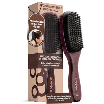 FRAMAR Spazzola Setole Cinghiale Spazzola Per Coda Tirata, Per lo Slick Back, Boar Bristle Brush, Per Volume e Brillantezza Velluto Marrone FRAMAR Spazzola Setole Cinghiale Spazzola Per Coda Tirata, Per lo Slick Back, Boar Bristle Brush, Per Volume e Brillantezza Velluto Marrone