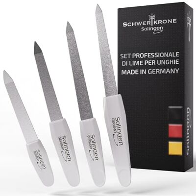 Schwertkrone Set 4 Lime per Unghie in Zaffiro di Alta Qualità Solingen, 4 Pezzi di Lime per Unghie in Diverse Misure, Ideali per Manicure e Pedicure Schwertkrone Set 4 Lime per Unghie in Zaffiro di Alta Qualità Solingen, 4 Pezzi di Lime per Unghie in Diverse Misure, Ideali per Manicure e Pedicure
