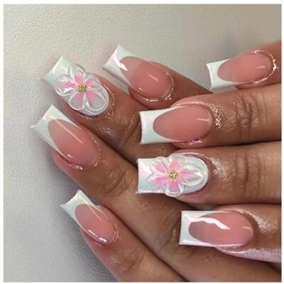 OUADGER 24 Pz Blush Pink French Press On Nails Fiore Bianco Dipinto A Mano Disegni A Sfera In Oro Breve Quadrato Coreano Punte Per Unghie Finte Decorazioni Per Manicure(Y8) OUADGER 24 Pz Blush Pink French Press On Nails Fiore Bianco Dipinto A Mano Disegni A Sfera In Oro Breve Quadrato Coreano Punte Per Unghie Finte Decorazioni Per Manicure(Y8)