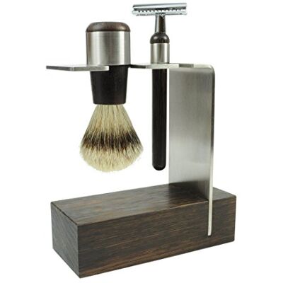 Golddachs Set da barba con pennello da barba (100% capelli da riempire) e rasoio classico, in legno wengé e acciaio INOX, confezione da 1 (1 x 2 pezzi) Golddachs Set da barba con pennello da barba (100% capelli da riempire) e rasoio classico, in legno wengé e acciaio INOX, confezione da 1 (1 x 2 pezzi)