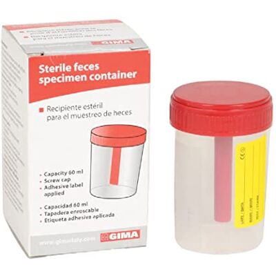 GIMA Contenitore Feci, 60 ml, Scatola Singola, Sterile, Confezione da 100 GIMA Contenitore Feci, 60 ml, Scatola Singola, Sterile, Confezione da 100