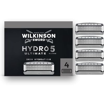 Wilkinson Sword Hydro 5 Ultimate, set di lamette di ricarica, con acido ialuronico e lame rivestite in carbonio, 4 ricariche Wilkinson Sword Hydro 5 Ultimate, set di lamette di ricarica, con acido ialuronico e lame rivestite in carbonio, 4 ricariche