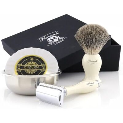 Haryali London Kit da barba da uomo – Kit barba da uomo con rasoio di sicurezza, Pennello da barba con setole di tasso, sapone da barba e ciotola da barba Haryali London Kit da barba da uomo – Kit barba da uomo con rasoio di sicurezza, Pennello da barba con setole di tasso, sapone da barba e ciotola da barba