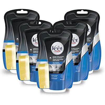 VEET x5 For Men, Crema Depilatoria sotto la doccia, per Uomo, Pelli Sensibili, Per Petto, Gambe e Braccia, 150ml, 5 Confezioni, Maxi formato VEET x5 For Men, Crema Depilatoria sotto la doccia, per Uomo, Pelli Sensibili, Per Petto, Gambe e Braccia, 150ml, 5 Confezioni, Maxi formato