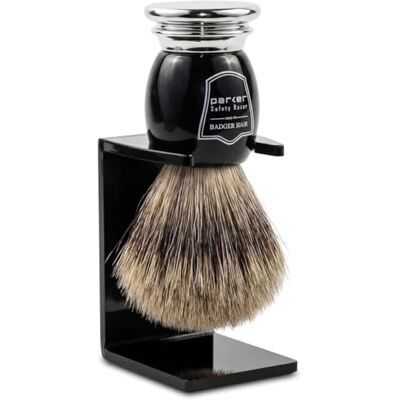 Parker Handmade Deluxe "Long Loft" 100% Pure che rade della spazzola con il & Chrome Handle Spazzola stand incluso Nero Parker Handmade Deluxe "Long Loft" 100% Pure che rade della spazzola con il & Chrome Handle Spazzola stand incluso Nero