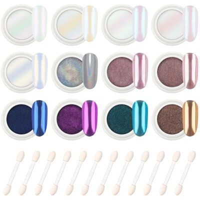 AIMEILI Polvere Unghie Effetto Perla Specchio 12 Colori Chrome Powder Nails Gold Mirror Effect Pearlescent Pigment Powder Glitter Nail Art 1 AIMEILI Polvere Unghie Effetto Perla Specchio 12 Colori Chrome Powder Nails Gold Mirror Effect Pearlescent Pigment Powder Glitter Nail Art 1