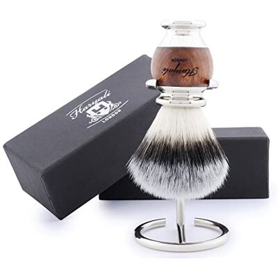 Haryali London Set di pennelli da barba sostenibili, pennelli da barba in legno e acciaio inox, pennello da barba sintetico, supporto per rasoio in acciaio inox, supporto per pennello da barba Haryali London Set di pennelli da barba sostenibili, pennelli da barba in legno e acciaio inox, pennello da barba sintetico, supporto per rasoio in acciaio inox, supporto per pennello da barba