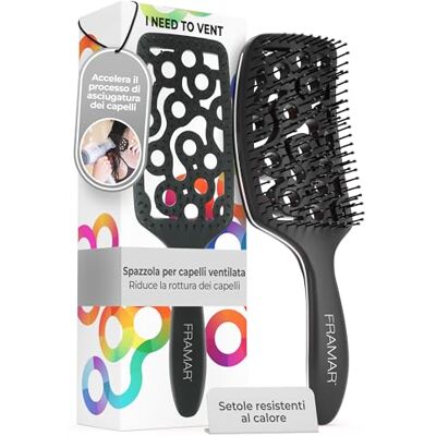FRAMAR Spazzola Professionale Ventilata per Capelli – Spazzola, Nera Districante per Capelli Donna, per Capelli Ricci Districante FRAMAR Spazzola Professionale Ventilata per Capelli – Spazzola, Nera Districante per Capelli Donna, per Capelli Ricci Districante