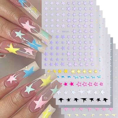 Uqezagpa Star Nails Adesivi per Nail Art, 3D Star Art Adesivi per Disegni, Decalcomanie Decorazioni Fornitura Uqezagpa Star Nails Adesivi per Nail Art, 3D Star Art Adesivi per Disegni, Decalcomanie Decorazioni Fornitura