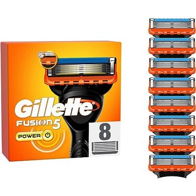 Gillette Fusion 5 Power Lamette, 8 lame di ricambio per rasoi bagnati da uomo con 5 lame Gillette Fusion 5 Power Lamette, 8 lame di ricambio per rasoi bagnati da uomo con 5 lame