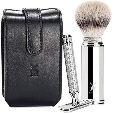 MÜHLE Kit de Viaje Brocha Fibra Punta Plata & Maquinilla Clásica MÜHLE Kit de Viaje Brocha Fibra Punta Plata & Maquinilla Clásica
