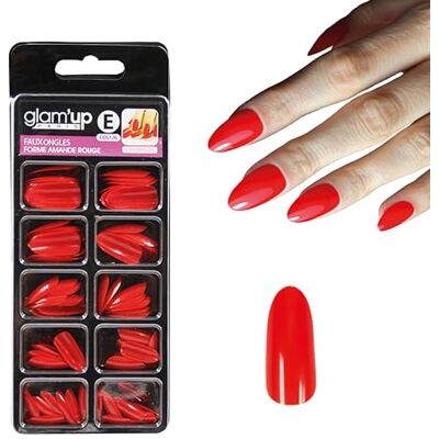 GLAM UP Glam'Up Paris – Unghie finte – Copertura completa – Facile da usare, 100 pezzi, forma di mandorla, n. 176, colore: Rosso GLAM UP Glam'Up Paris – Unghie finte – Copertura completa – Facile da usare, 100 pezzi, forma di mandorla, n. 176, colore: Rosso
