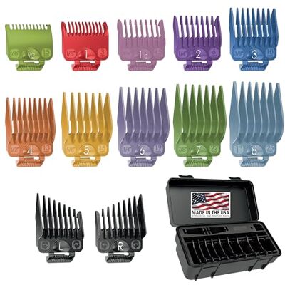 Wahl Clipper Kit di organizzazione per accessori Secure-Fit™ con pettini guida colorati Color Pro, kit di 14 pezzi di alta qualità, multicolore, Wahl Clipper Kit di organizzazione per accessori Secure-Fit™ con pettini guida colorati Color Pro, kit di 14 pezzi di alta qualità, multicolore,