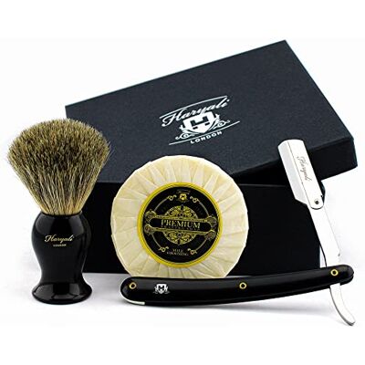 Haryali London Kit da barba da uomo con rasoio a gola tagliata, pennello da barba e sapone da barba Haryali London Kit da barba da uomo con rasoio a gola tagliata, pennello da barba e sapone da barba