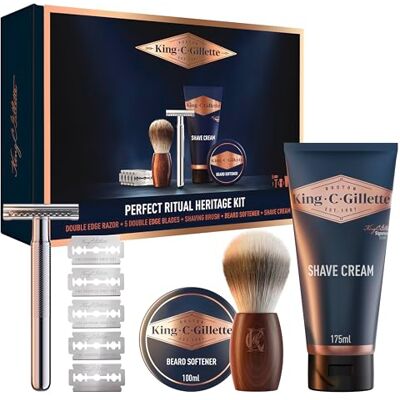 Gillette Men's Optimal Heritage Ritual Kit per Barba Profumata, Cofanetto Regalo Uomo, Rasoio di Sicurezza Barba Manuale, 5 Lamette , Pennello da Barbiere, Crema e Ammorbidente Gillette Men's Optimal Heritage Ritual Kit per Barba Profumata, Cofanetto Regalo Uomo, Rasoio di Sicurezza Barba Manuale, 5 Lamette , Pennello da Barbiere, Crema e Ammorbidente
