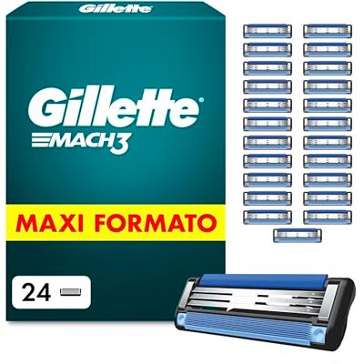 Gillette Mach3 Base 24 Lamette di Ricambio per Rasoio Barba Mach 3, con Striscia Lubrificante per una Scorrevolezza Fluida , Lamette, Rasoio Barba Manuale Gillette Mach3 Base 24 Lamette di Ricambio per Rasoio Barba Mach 3, con Striscia Lubrificante per una Scorrevolezza Fluida , Lamette, Rasoio Barba Manuale