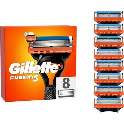 Gillette Fusion 5 Lame per rasoio, 8 lame di ricambio per rasoio bagnato da uomo con lama a 5 velocità, Made in Germany Gillette Fusion 5 Lame per rasoio, 8 lame di ricambio per rasoio bagnato da uomo con lama a 5 velocità, Made in Germany