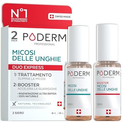 PODERM 2in1 Trattamento Micosi delle Unghie dei Piedi Pack Duo Siero & Booster Trattamento Potente e Rapido per Unghie Gialle e Fragili 100% Naturale Sviluppato da una Podologa in Svizzera PODERM 2in1 Trattamento Micosi delle Unghie dei Piedi Pack Duo Siero & Booster Trattamento Potente e Rapido per Unghie Gialle e Fragili 100% Naturale Sviluppato da una Podologa in Svizzera
