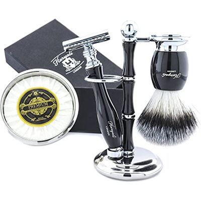 Haryali London Kit da barba da uomo, 5 pezzi, spazzola da barba per capelli di tasso, supporto da barba in acciaio inossidabile lucidato a mano, ciotola da barba, rasoio di sicurezza e sapone Haryali London Kit da barba da uomo, 5 pezzi, spazzola da barba per capelli di tasso, supporto da barba in acciaio inossidabile lucidato a mano, ciotola da barba, rasoio di sicurezza e sapone