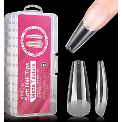 AIMEILI 432 Pezzi 10 Taglie Unghie Finte Lunghe Adesive in Coffin/Ballerina Artificiale Punte per Tip Unghie Ricostruzione per Manicure da Salone Trasparente Set in Scatola Trasparente, 001 AIMEILI 432 Pezzi 10 Taglie Unghie Finte Lunghe Adesive in Coffin/Ballerina Artificiale Punte per Tip Unghie Ricostruzione per Manicure da Salone Trasparente Set in Scatola Trasparente, 001