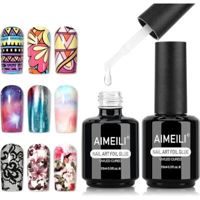 AIMEILI Foil Unghie Nail Art 15 ml x 2 Colla Gel per Foil Adesivi Unghie Colla per Foil Transfer, Transfer Foil Unghie Gel Soak Off UV LED, Gel Unghie Fai Da Te per Salone di Casa AIMEILI Foil Unghie Nail Art 15 ml x 2 Colla Gel per Foil Adesivi Unghie Colla per Foil Transfer, Transfer Foil Unghie Gel Soak Off UV LED, Gel Unghie Fai Da Te per Salone di Casa