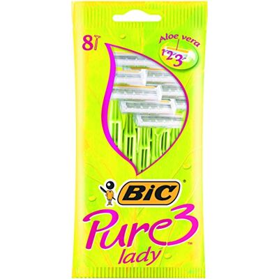 BIC Pure 3 Rasoio usa e getta da donna, a 3 lame con Aloe Vera, confezione da 8 BIC Pure 3 Rasoio usa e getta da donna, a 3 lame con Aloe Vera, confezione da 8