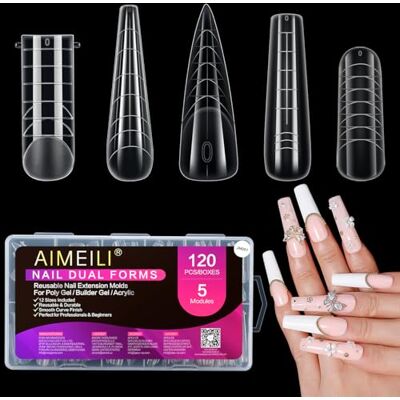 AIMEILI 120 Pezzi 5 Stili Dual Form Tips per Ricostruzione Unghie 001 Nail Dual Form con Scalino, Dual Form per Gel e Acrygel Unghie Ricostruzione, Strumenti per Unghie Ricostruzione AIMEILI 120 Pezzi 5 Stili Dual Form Tips per Ricostruzione Unghie 001 Nail Dual Form con Scalino, Dual Form per Gel e Acrygel Unghie Ricostruzione, Strumenti per Unghie Ricostruzione