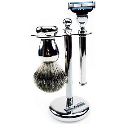 Golddachs Porta rasoio/pennello da barba in metallo, 100% setole di puro tasso Golddachs Porta rasoio/pennello da barba in metallo, 100% setole di puro tasso