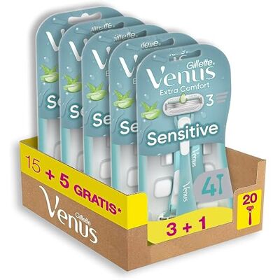 Gillette Sensitive Rasoio Donna Venus, 20 Rasoi Usa e Getta da Donna Gillette Sensitive Rasoio Donna Venus, 20 Rasoi Usa e Getta da Donna