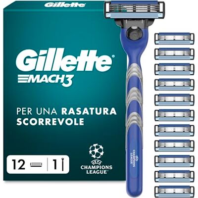Gillette Mach3 Regolabarba Uomo, Lame Rasoio a Mano Libera, 1 Manico e 12 Lamette da Barba da 3 Lame, Facile Risciacquo, con Gel Lubrificante, Fino a 15 Rasature con 1 Testina Gillette Mach3 Regolabarba Uomo, Lame Rasoio a Mano Libera, 1 Manico e 12 Lamette da Barba da 3 Lame, Facile Risciacquo, con Gel Lubrificante, Fino a 15 Rasature con 1 Testina
