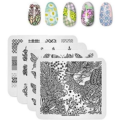 KADS 4 piastre per stamping nail art modello modello stencil per nail art disegni per salone di bellezza (1) KADS 4 piastre per stamping nail art modello modello stencil per nail art disegni per salone di bellezza (1)