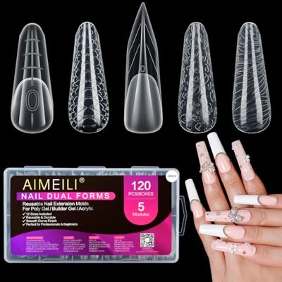 AIMEILI 120 Pezzi 5 Stili Dual Form Tips per Ricostruzione Unghie 003 Nail Dual Form con Scalino, Dual Form per Gel e Acrygel Unghie Ricostruzione, Strumenti per Unghie Ricostruzione AIMEILI 120 Pezzi 5 Stili Dual Form Tips per Ricostruzione Unghie 003 Nail Dual Form con Scalino, Dual Form per Gel e Acrygel Unghie Ricostruzione, Strumenti per Unghie Ricostruzione