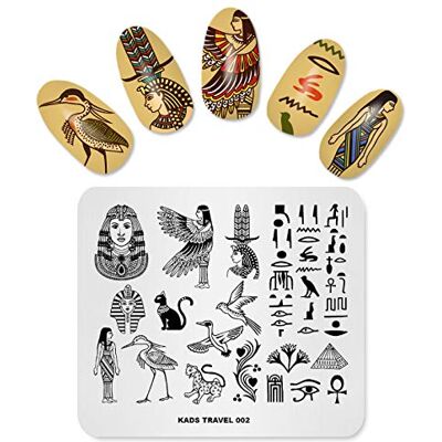 KADS Piasta per stamping unghie, con immagini a tema viaggio in Egitto, stencil per manicure e nail art fai da te (TR002) KADS Piasta per stamping unghie, con immagini a tema viaggio in Egitto, stencil per manicure e nail art fai da te (TR002)