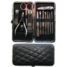 Harbour Housewares Set Manicure/Pedicure da Viaggio Custodia Rigida in Similpelle 12 Pezzi Nero