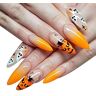 Hpory Halloween Unghie Finte con Colla, 24 Pezzi Unghie Finte Halloween con Zucca Fantasma Pattern, Unghie Finte Copertura Completa French Unghie Accessori per Nail Art per Ragazze Principianti