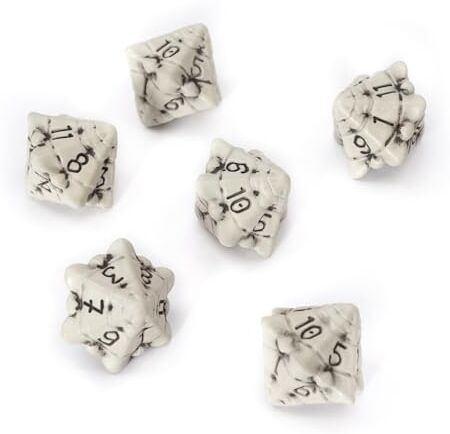 LYNX Set Dadi D12 Set di Sei Dadi 12 Facce Dadi per GDR a Tema Teschio & Ossa. Dadi Particolari per D&D, Dungeons & Dragons (DND), Warhammer, Pathfinder, Magic the Gathering (MTG). (Bianco)