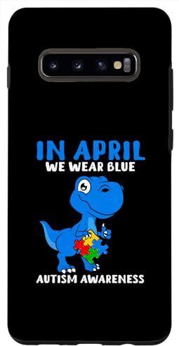 Support Autism Puzzle T-Shirts and More Custodia per Galaxy S10+ Ad aprile indossiamo il mese di sensibilizzazione sull'autismo T-Rex del dinosauro blu